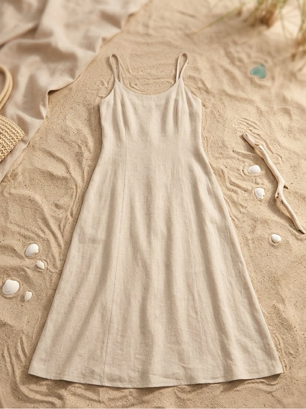 Dress Linen Blend Slip Dress in Natural Cream size 4 beach vacation 4